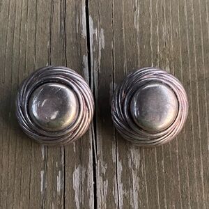 Hillel Efrat Modernist Large Hollow Sterling Silver Clip On Earrings